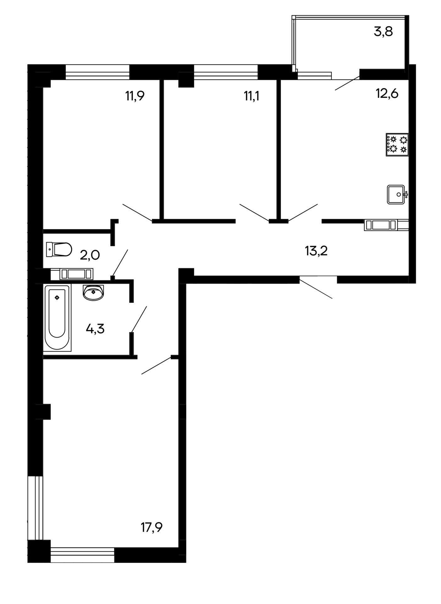 3-к, 76.8 м² · Доброгород