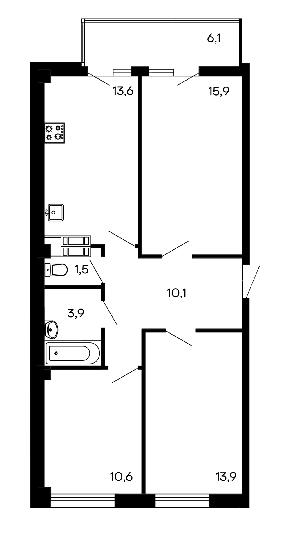 3-к, 75.6 м² · Доброгород
