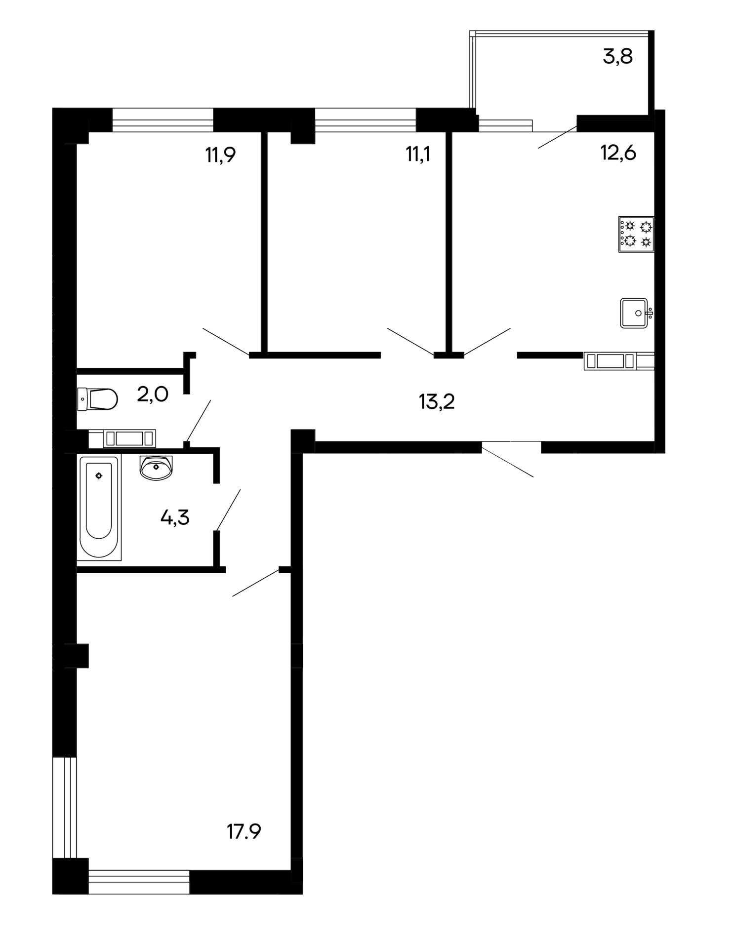 3-к, 76.8 м² · Доброгород