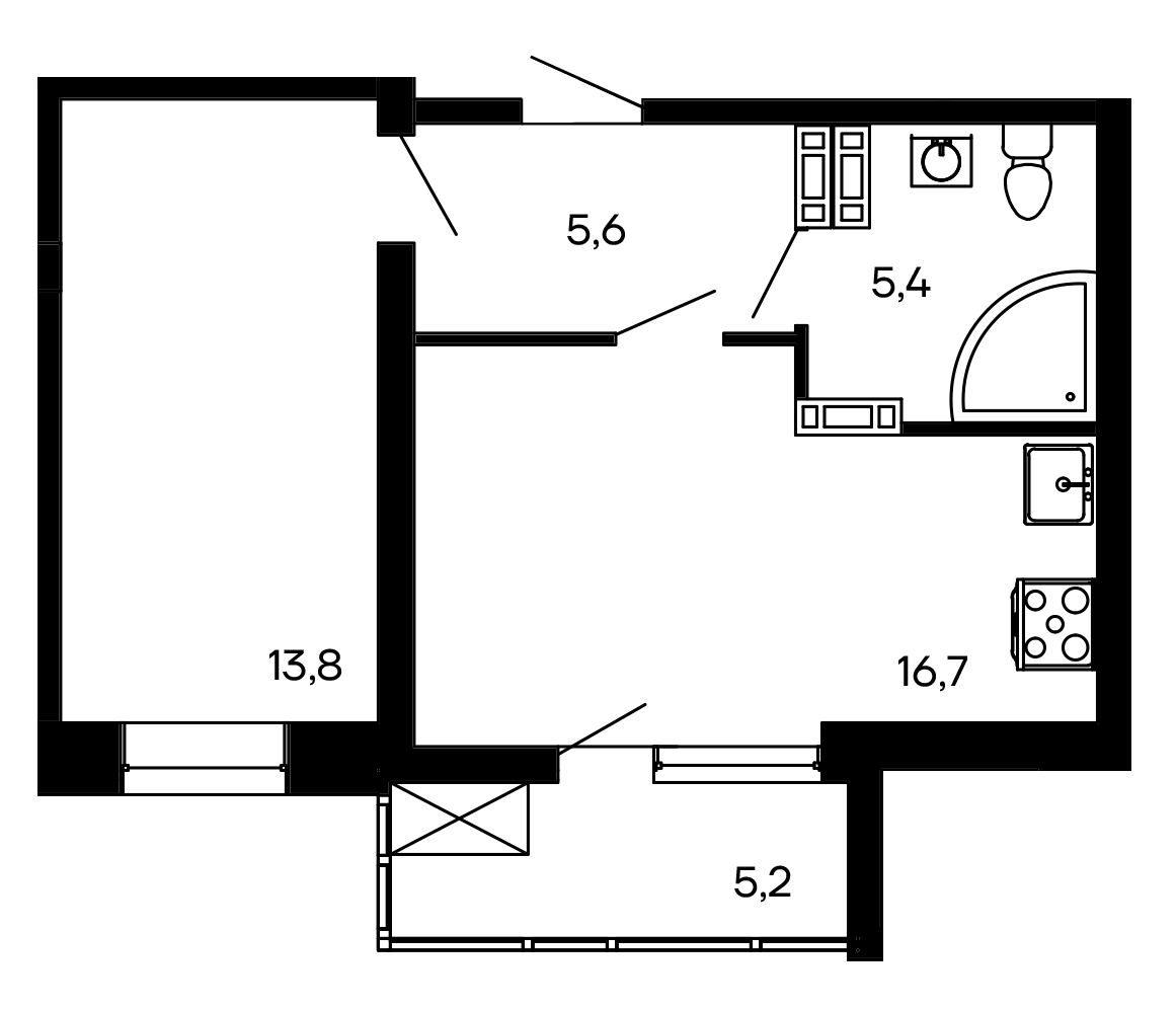 1-к, 46.7 м² · Доброгород