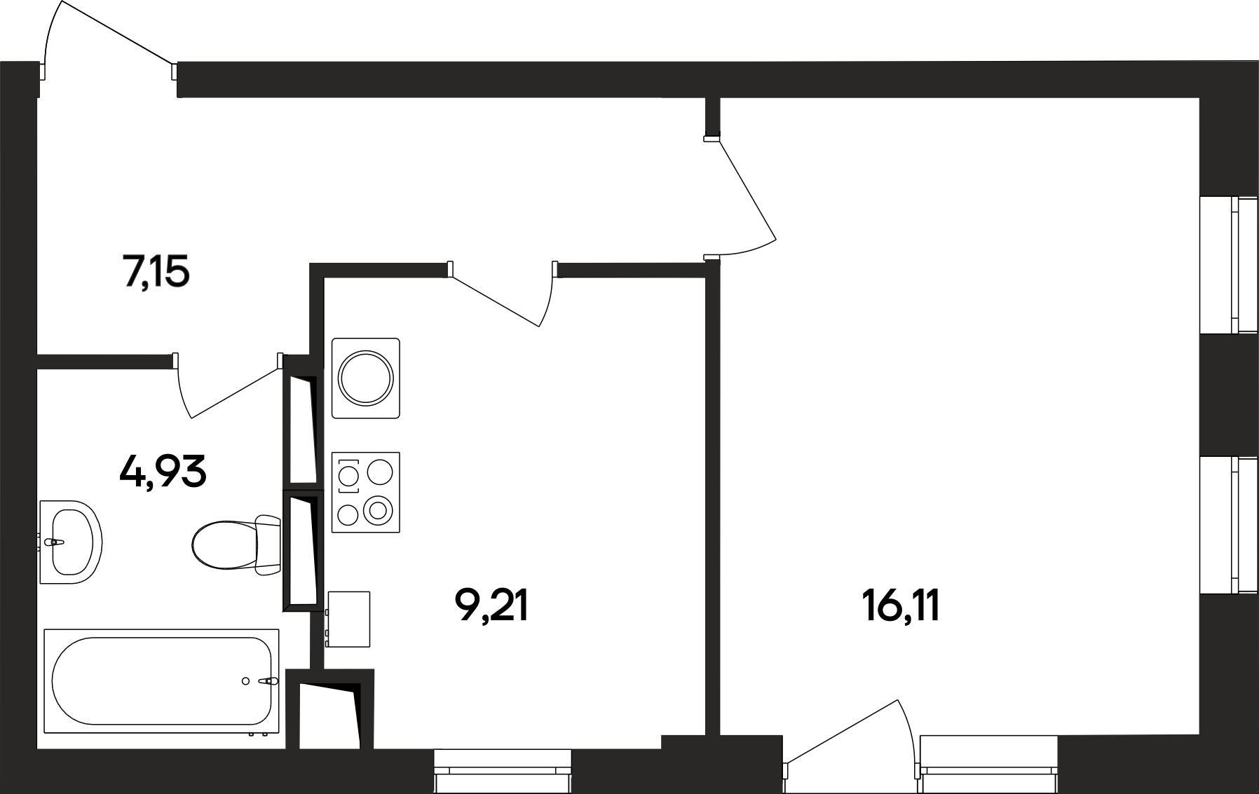 1-к, 37.5 м² · Кубики