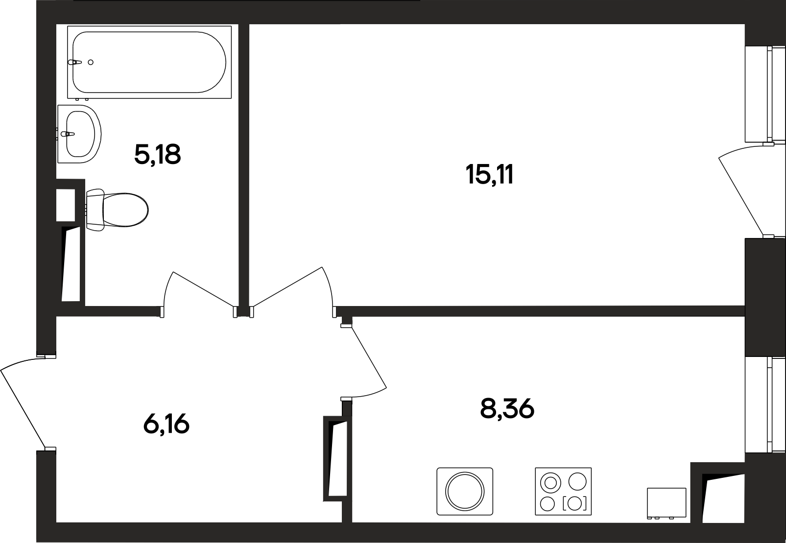1-к, 34.9 м² · Кубики