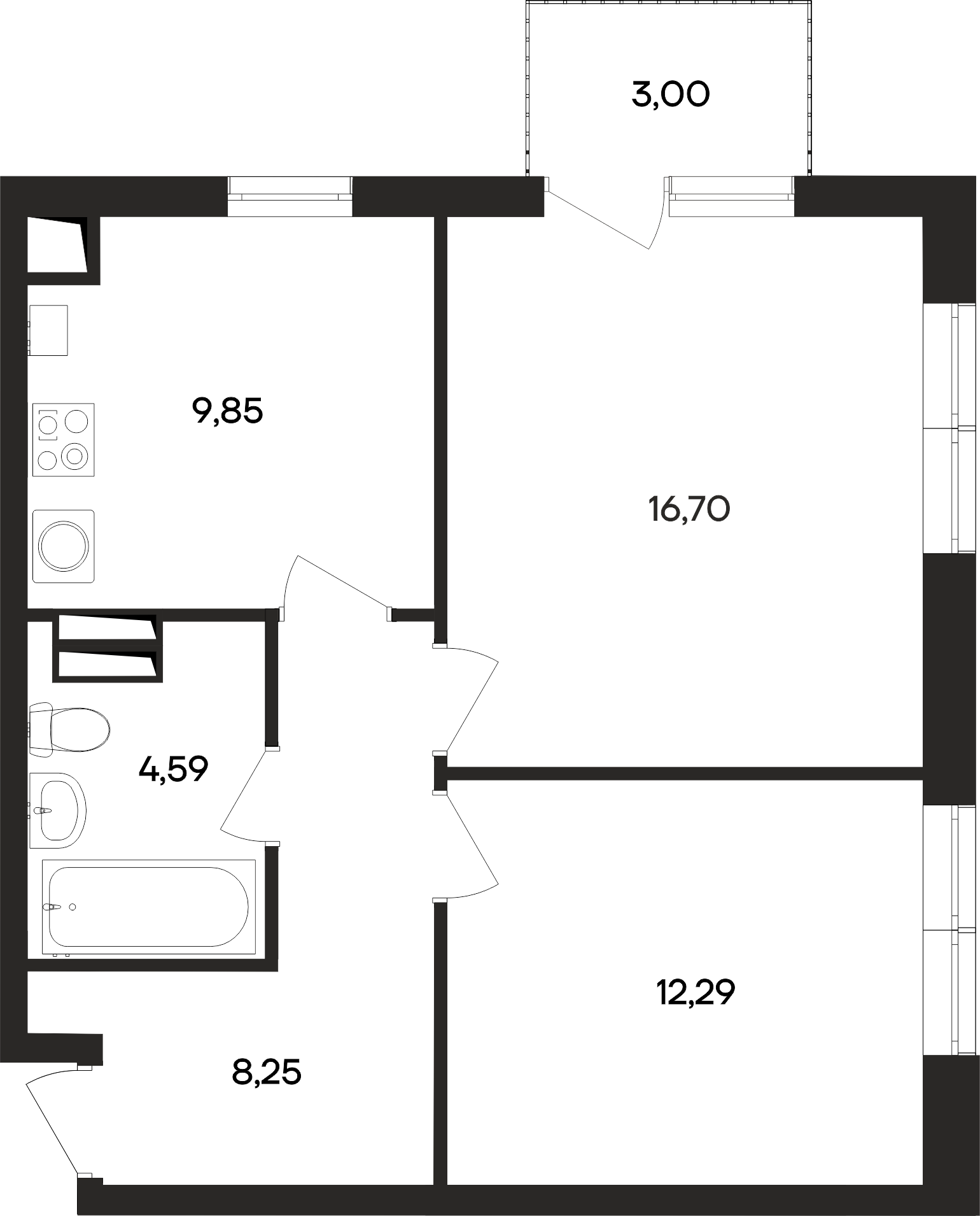 2-к, 54.9 м² · Кубики