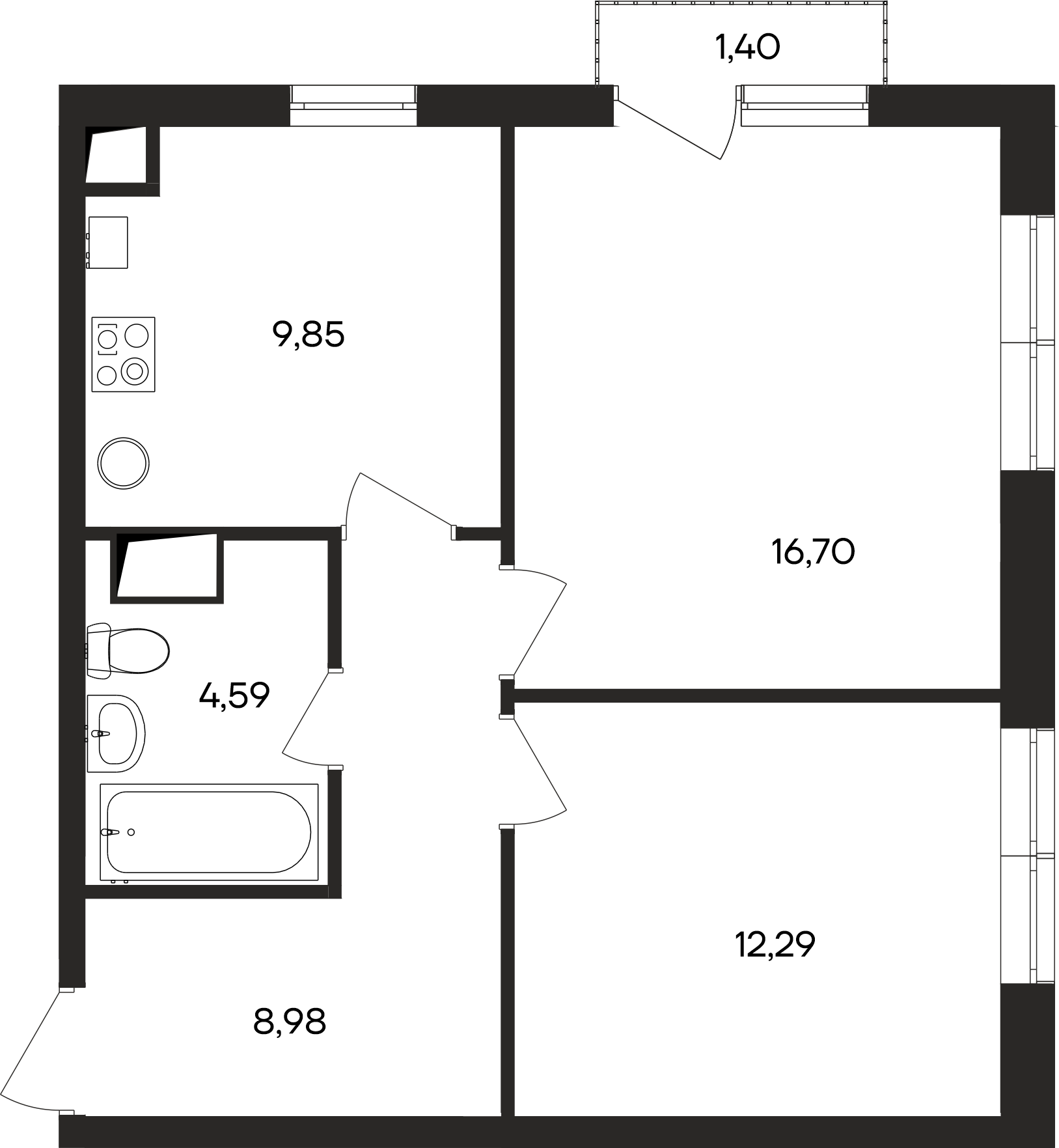 2-к, 53.7 м² · Кубики