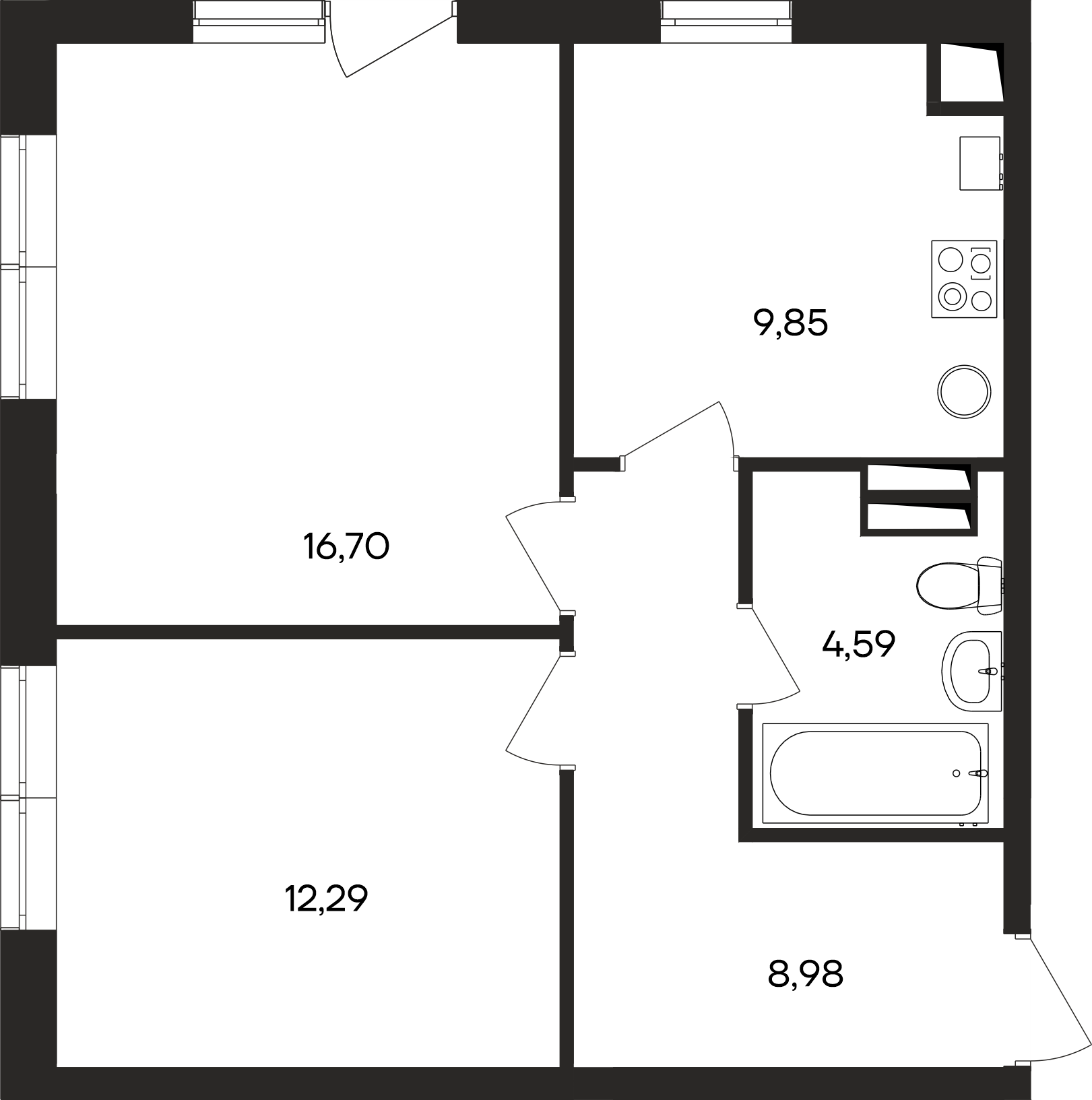 2-к, 52.5 м² · Кубики