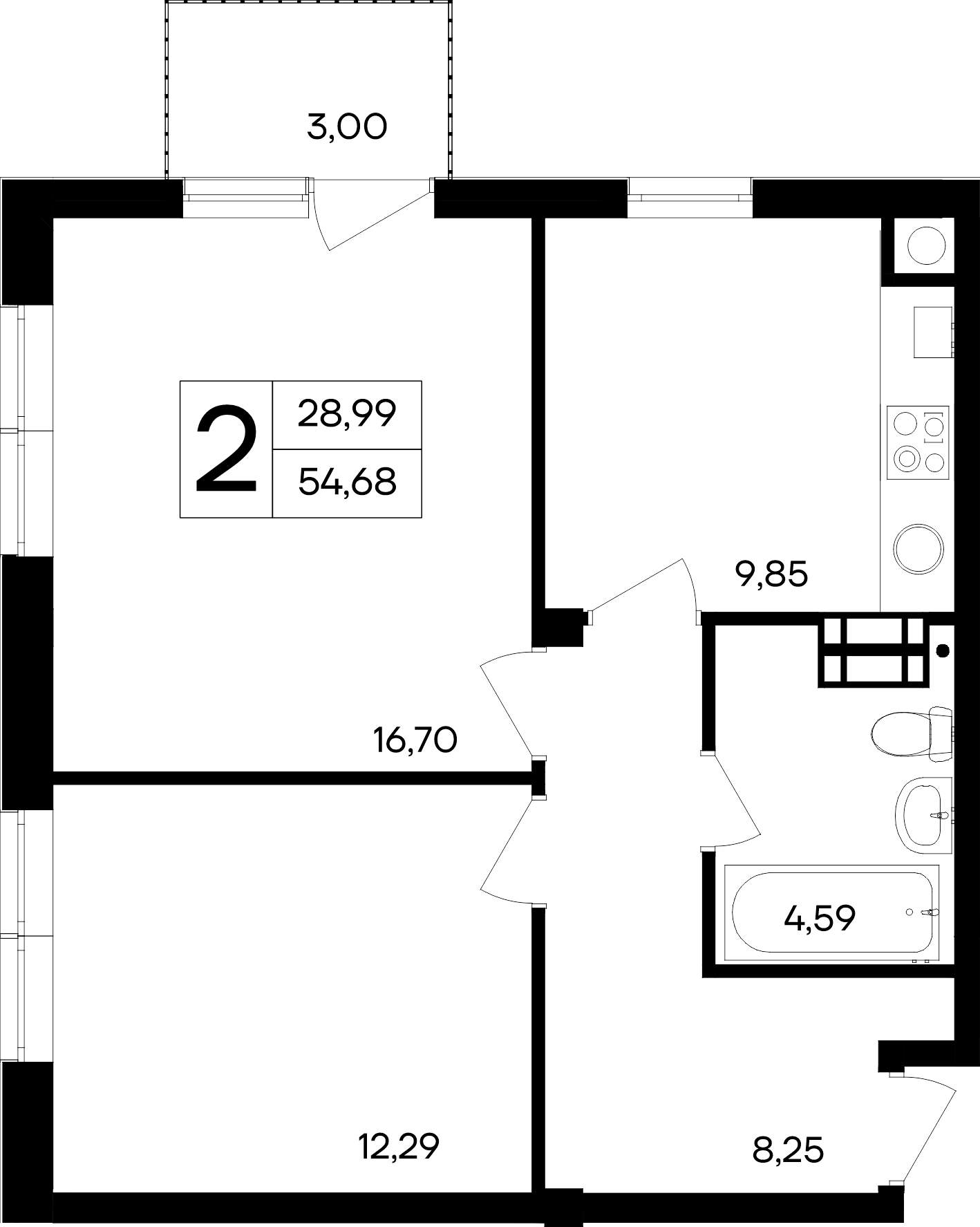 2-к, 54.7 м² · Кубики