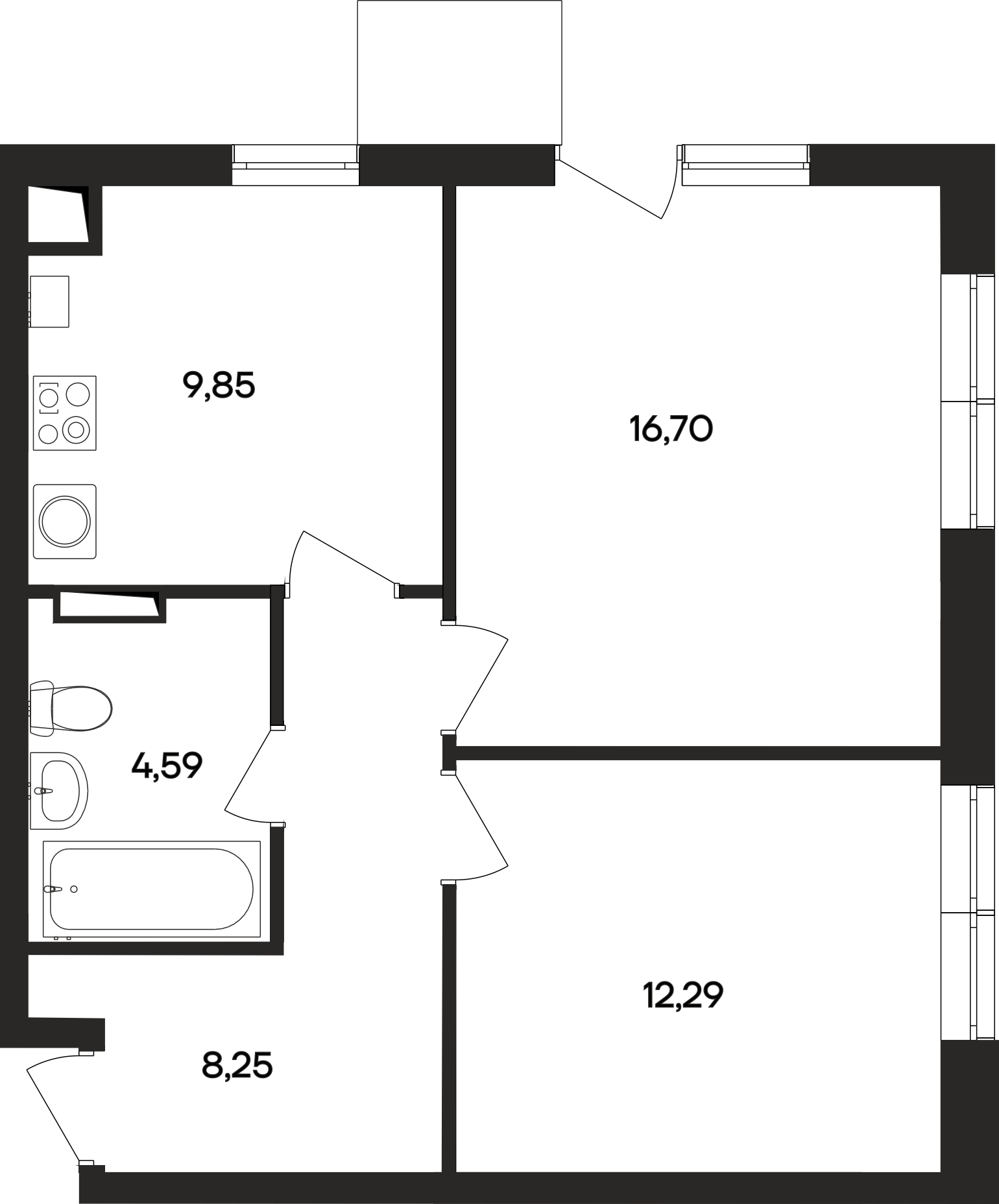 2-к, 51.7 м² · Кубики