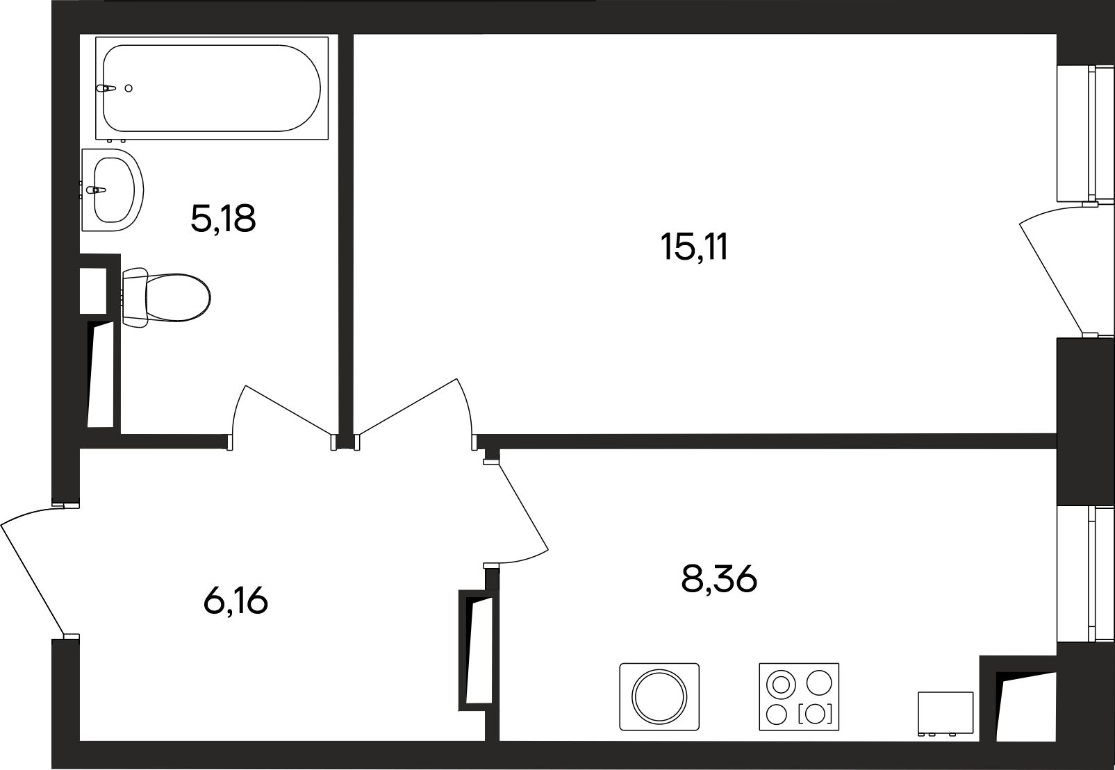 1-к, 35.5 м² · Кубики