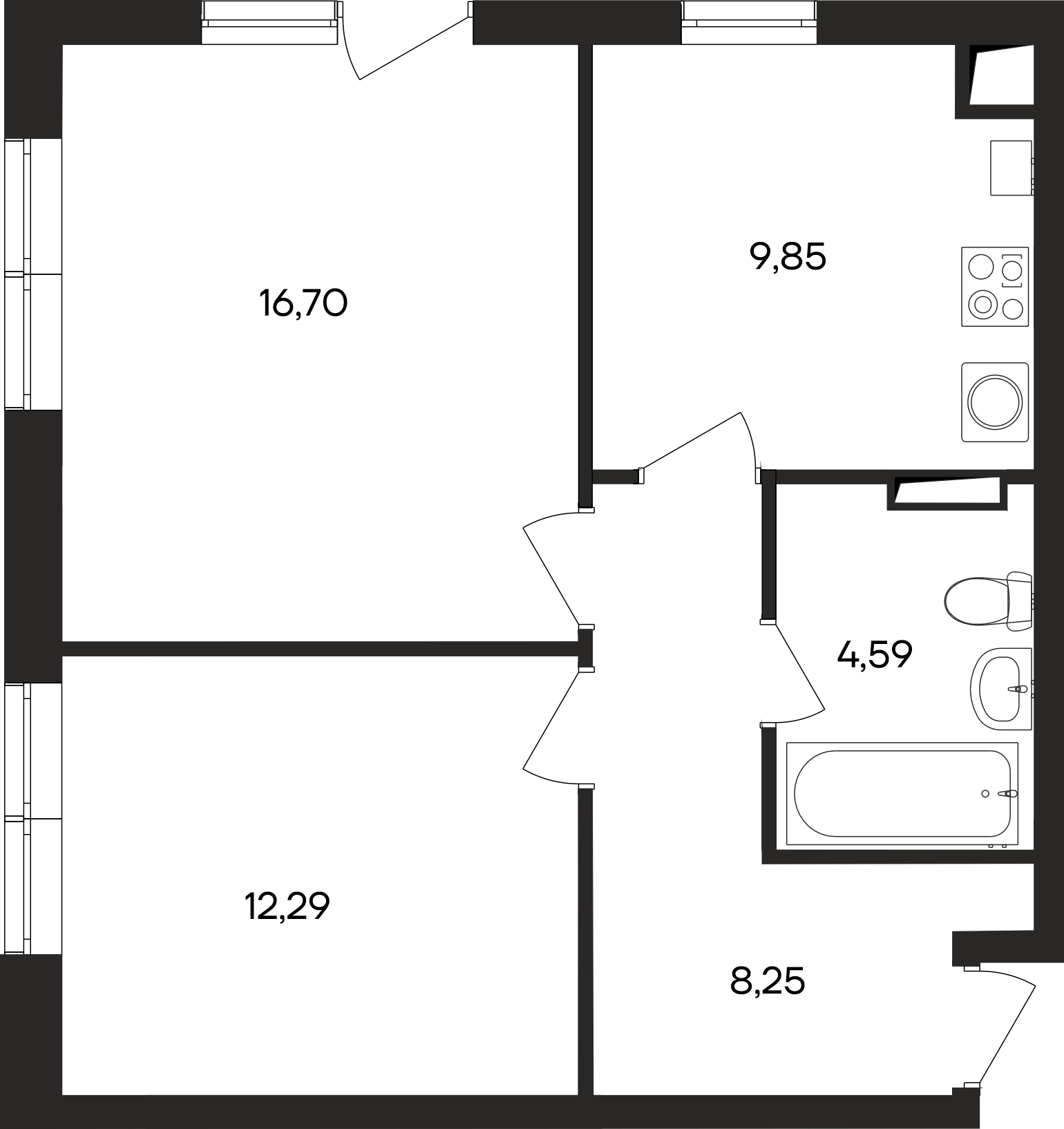 2-к, 51.6 м² · Кубики