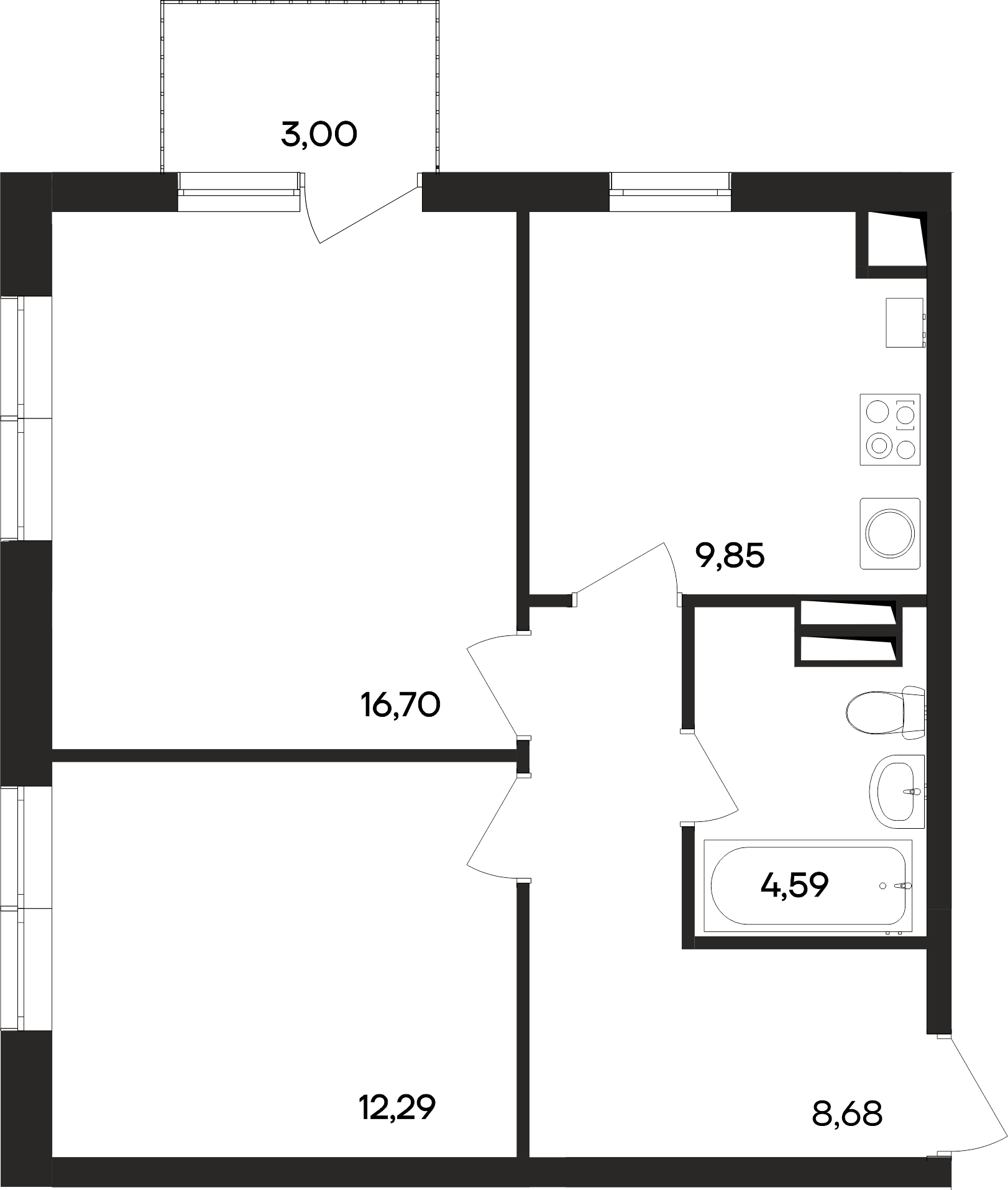 2-к, 55.8 м² · Кубики