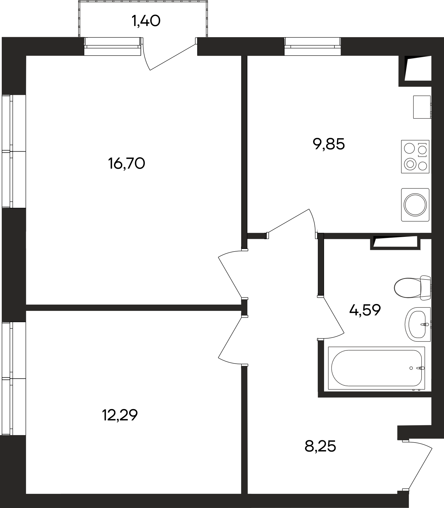 2-к, 53.3 м² · Кубики