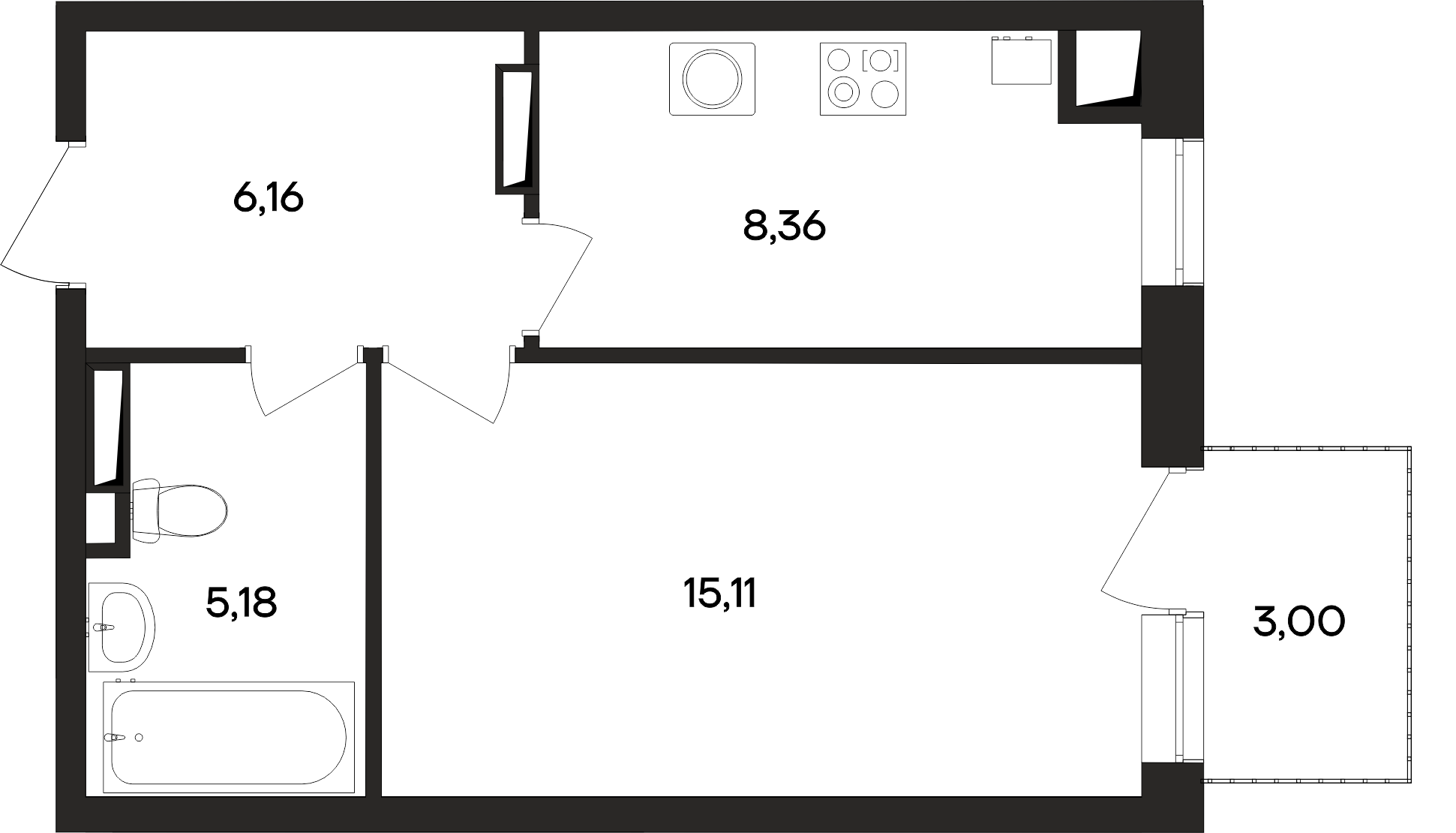 1-к, 37.9 м² · Кубики