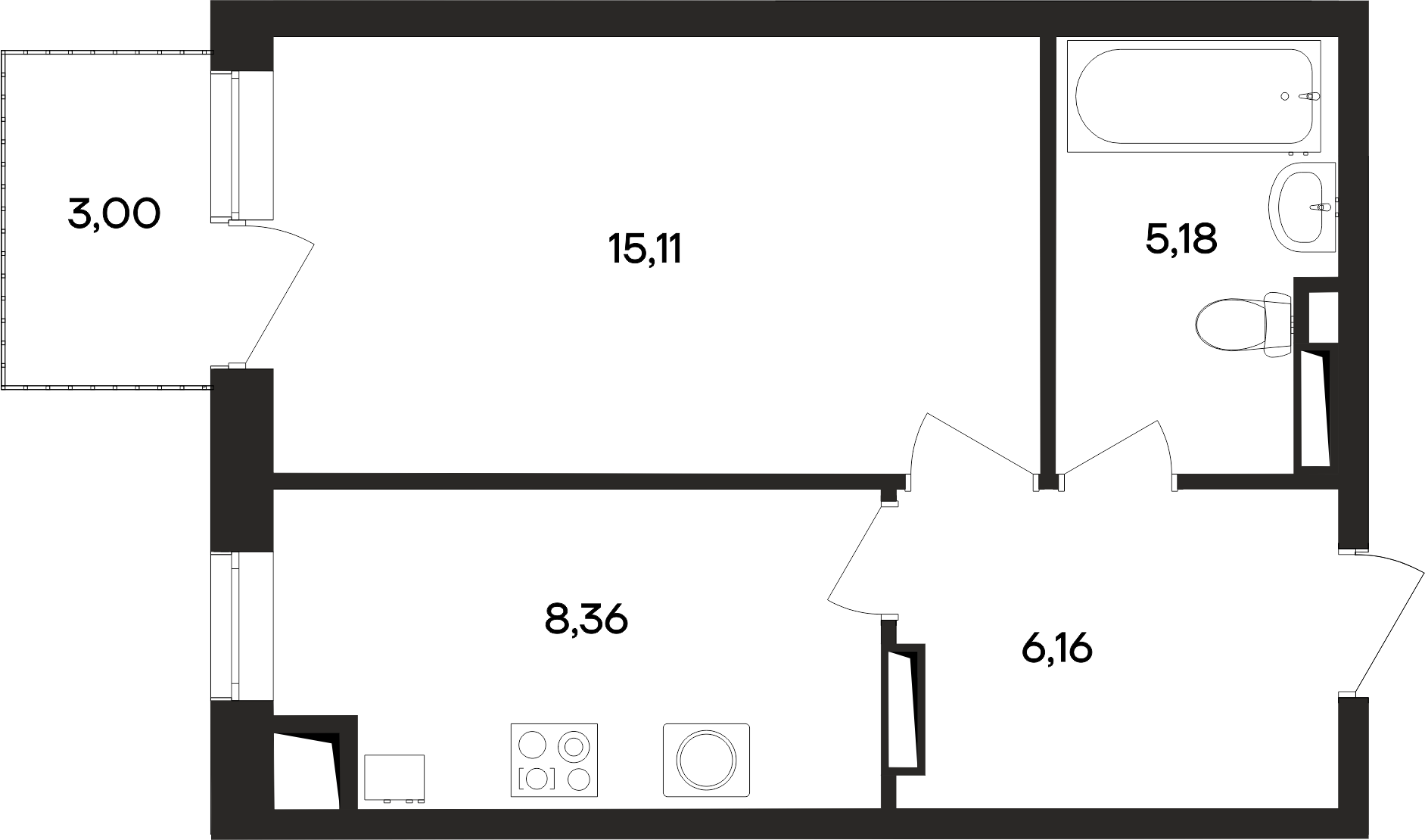 1-к, 37.6 м² · Кубики