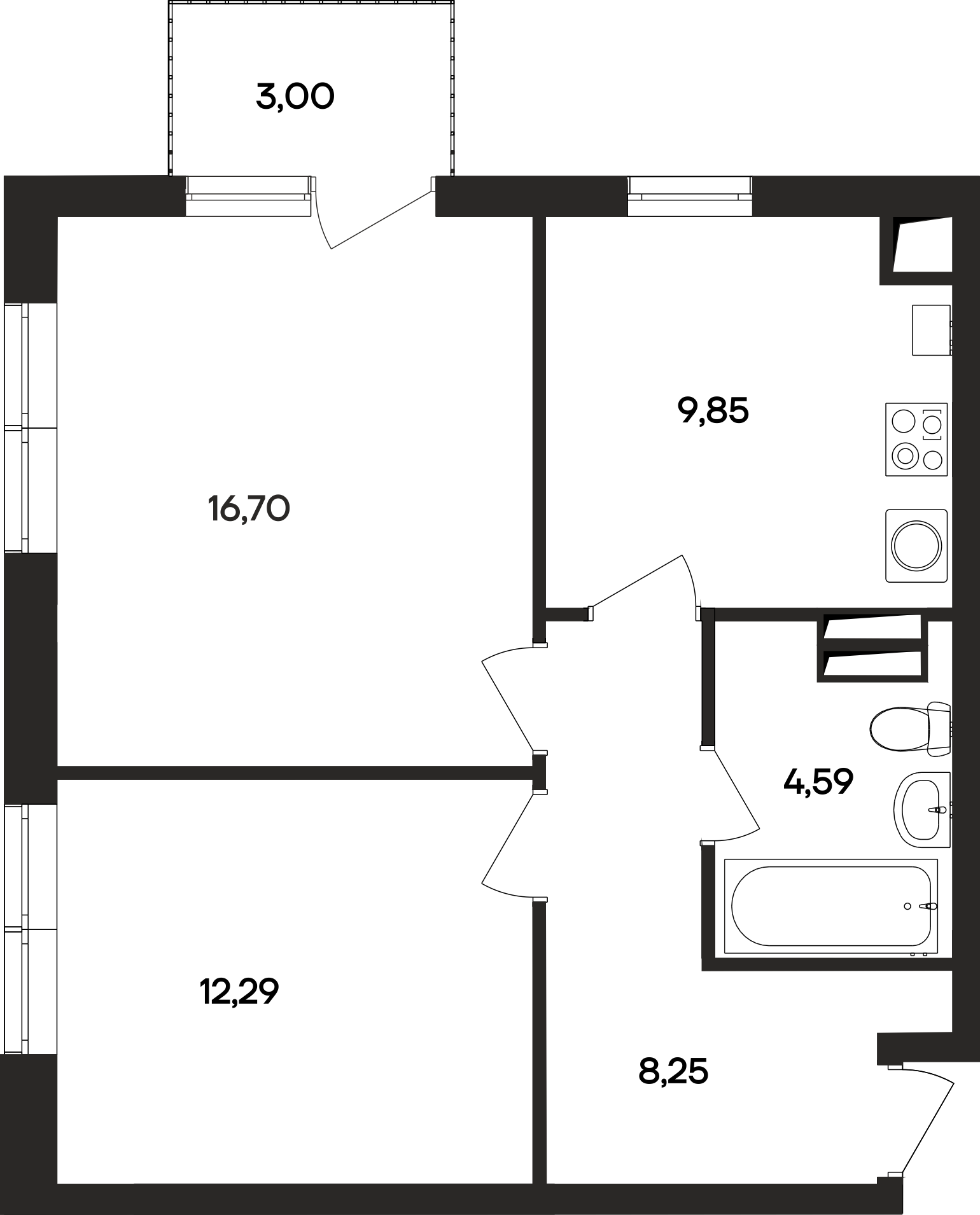2-к, 54.7 м² · Кубики
