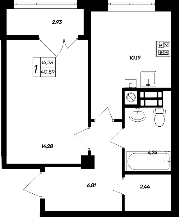 1-к, 40.89 м² · Парковые кварталы