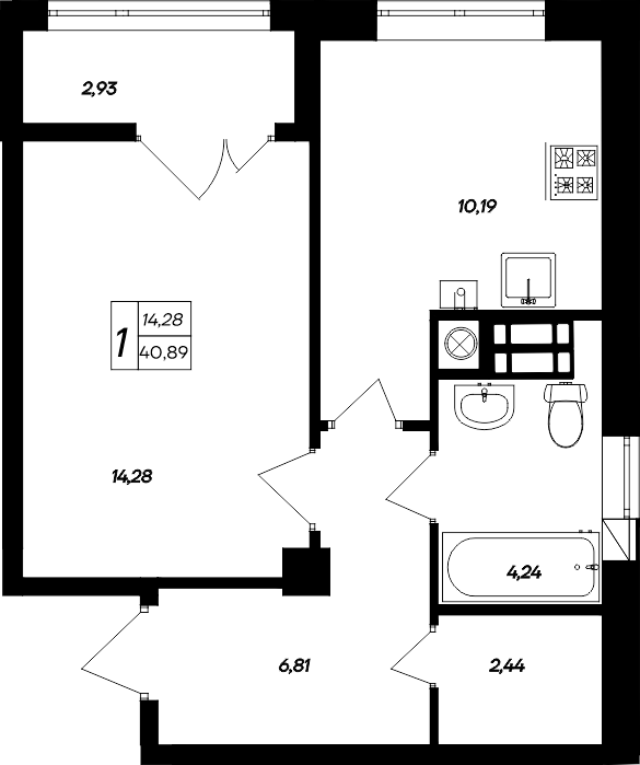 1-к, 40.89 м² · Парковые кварталы