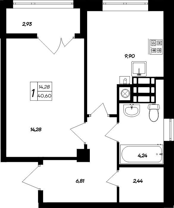 1-к, 40.6 м² · Парковые кварталы