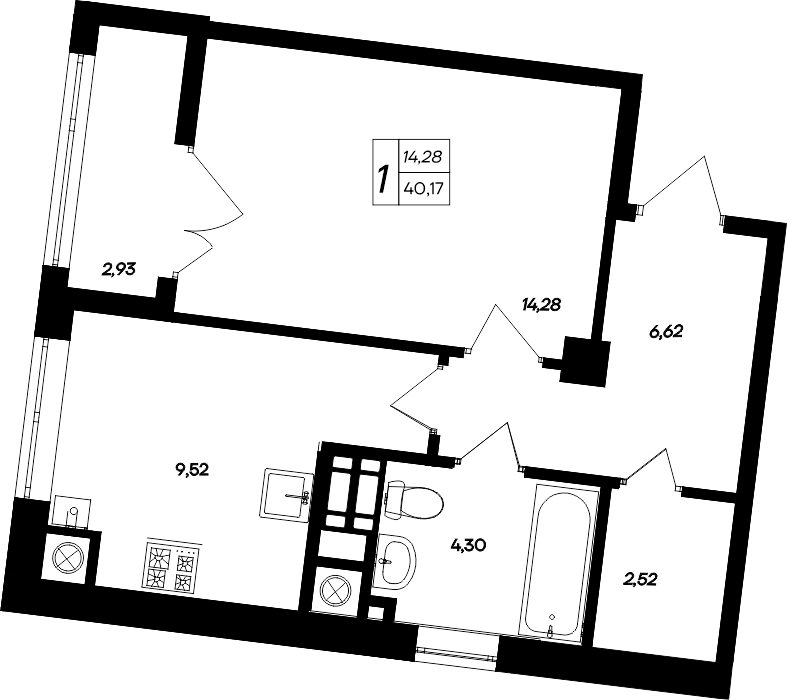 1-к, 40.17 м² · Парковые кварталы