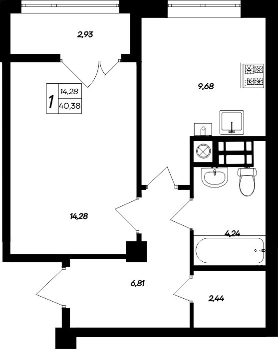 1-к, 40.38 м² · Парковые кварталы
