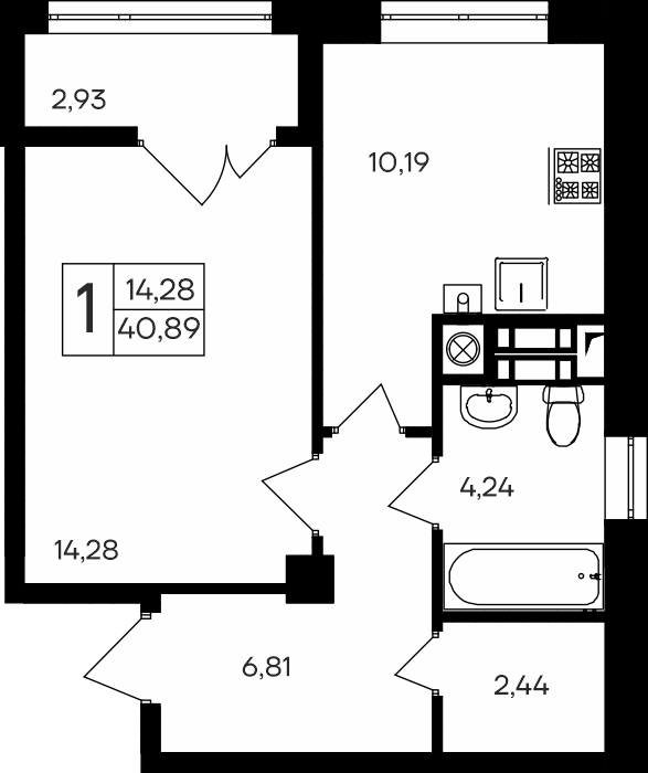 1-к, 40.89 м² · Парковые кварталы