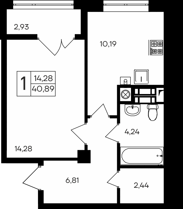 1-к, 40.89 м² · Парковые кварталы