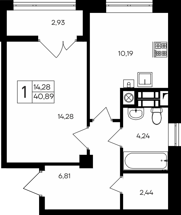 1-к, 40.89 м² · Парковые кварталы