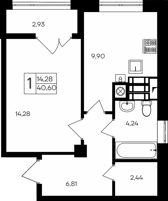 1-к, 40.6 м² · Парковые кварталы
