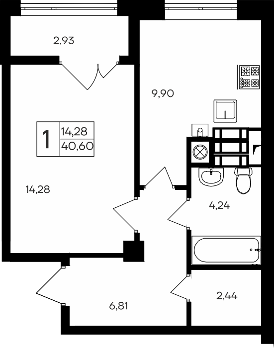 1-к, 40.6 м² · Парковые кварталы