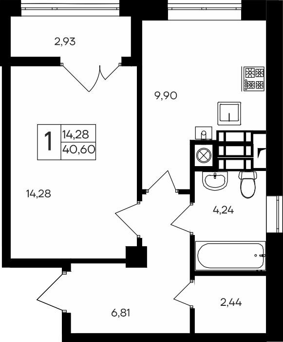 1-к, 40.6 м² · Парковые кварталы