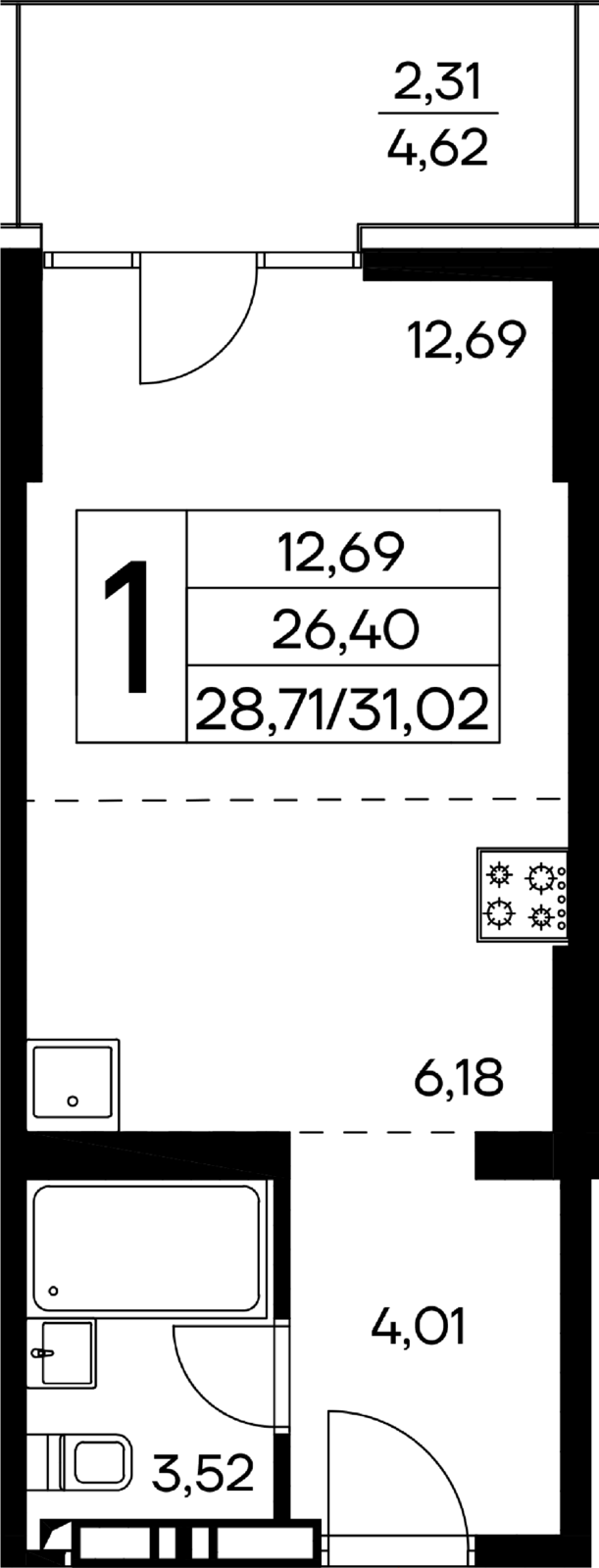 1-к, 31.02 м² · Лучистое
