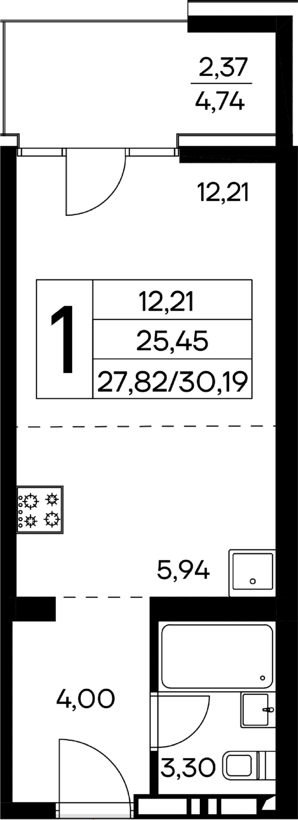 1-к, 30.19 м² · Лучистое