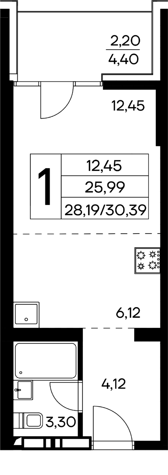 1-к, 30.39 м² · Лучистое