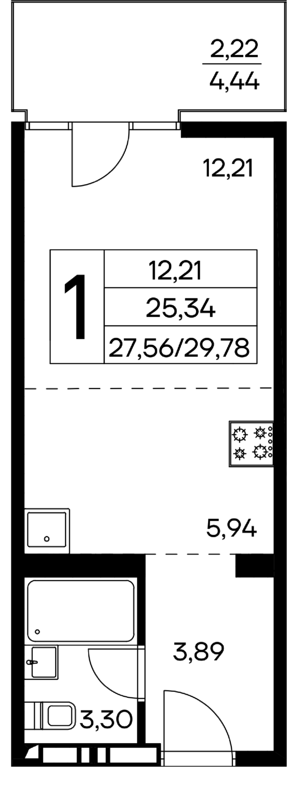 1-к, 29.78 м² · Лучистое