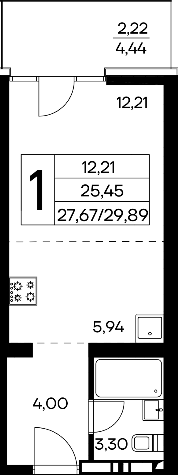 1-к, 29.89 м² · Лучистое