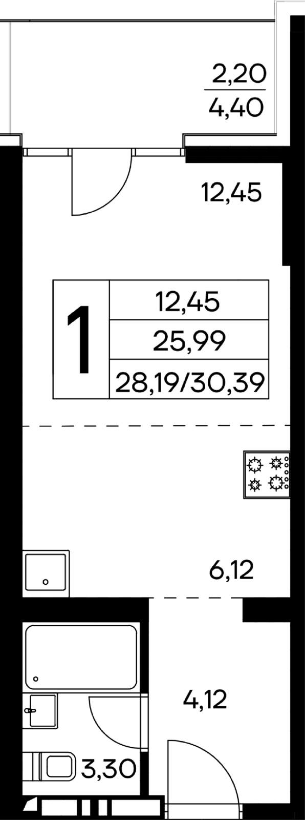 1-к, 30.39 м² · Лучистое