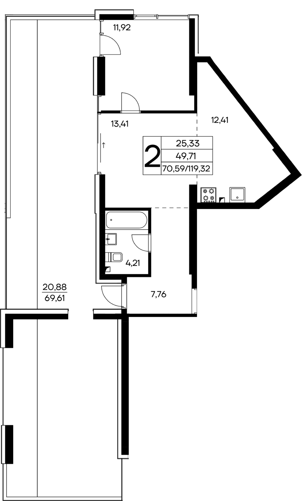 2-к, 119.32 м² · Лучистое