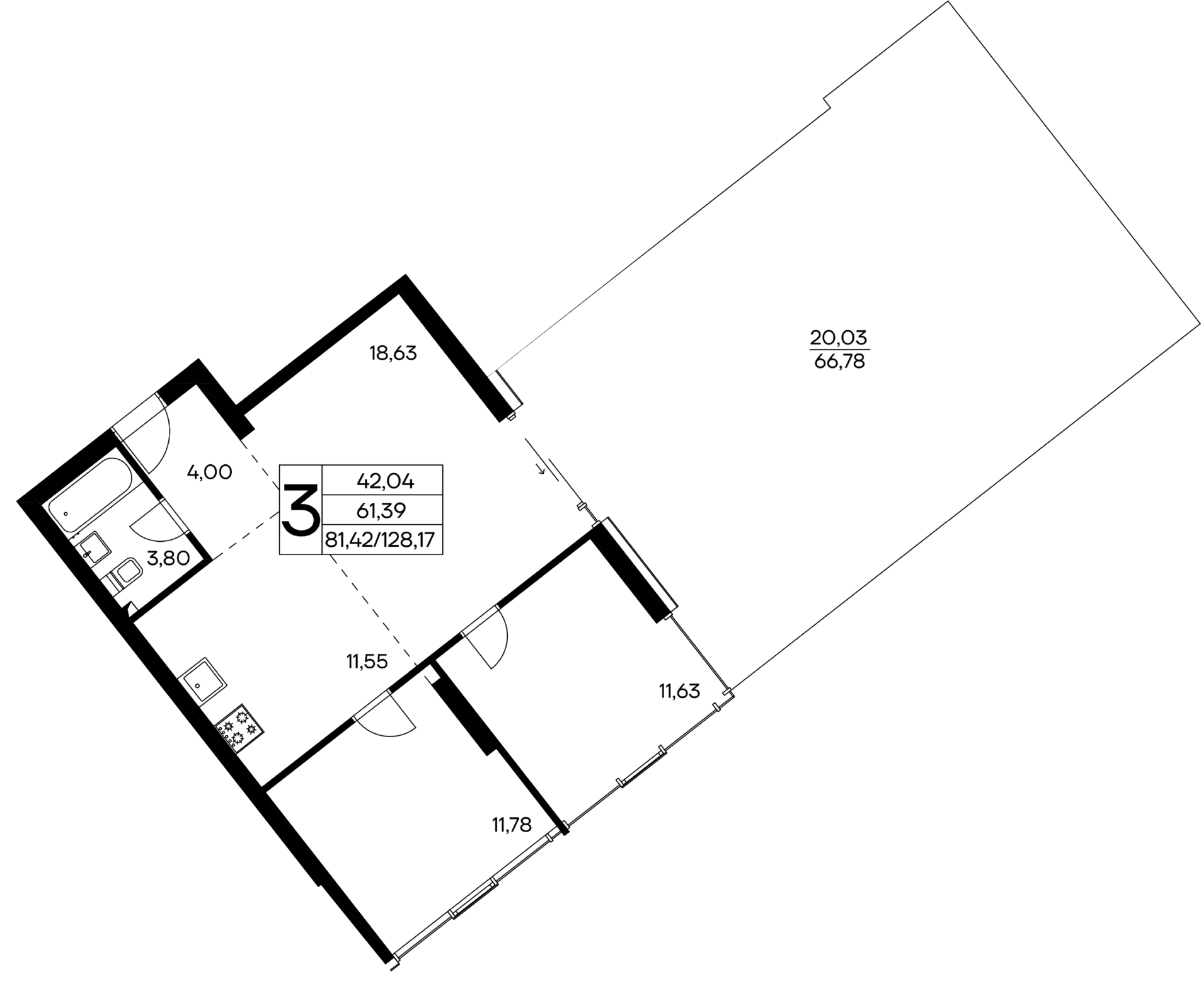 3-к, 128.17 м² · Лучистое