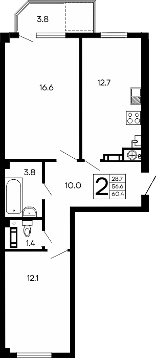 2-к, 60.4 м² · Семейный
