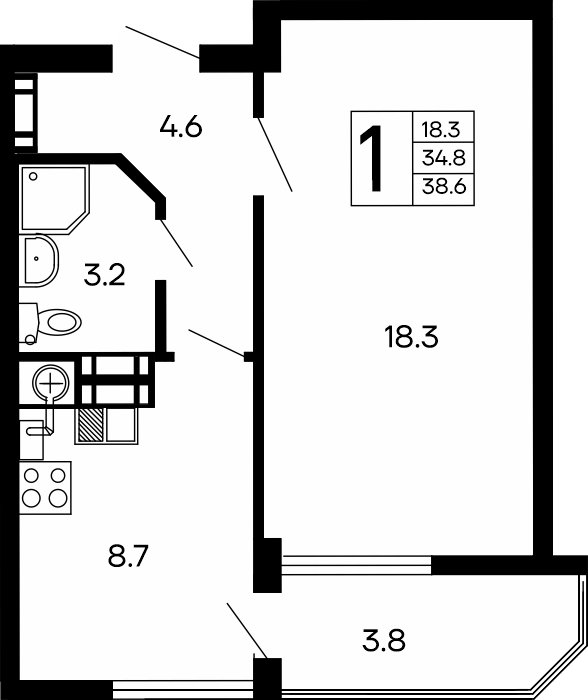 1-к, 38.6 м² · Семейный