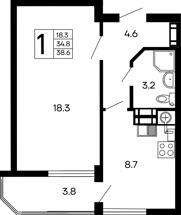 1-к, 38.6 м² · Семейный