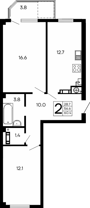 2-к, 60.4 м² · Семейный