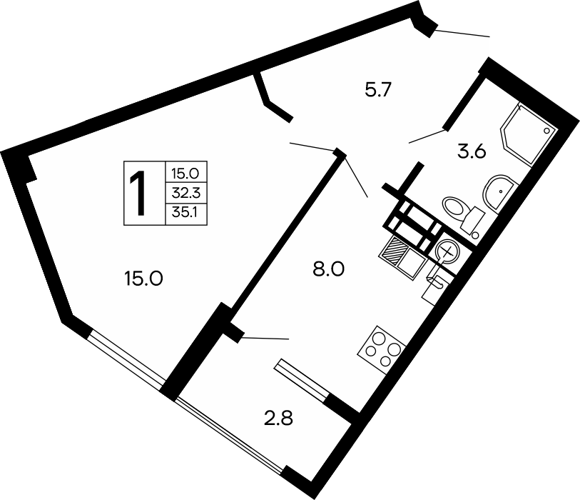 1-к, 35.1 м² · Семейный