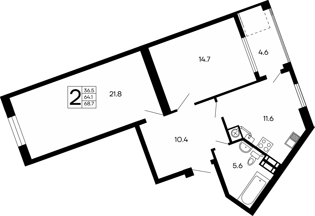 2-к, 68.7 м² · Семейный