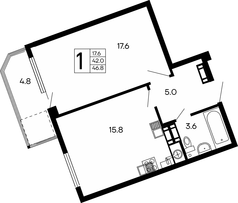1-к, 46.8 м² · Семейный