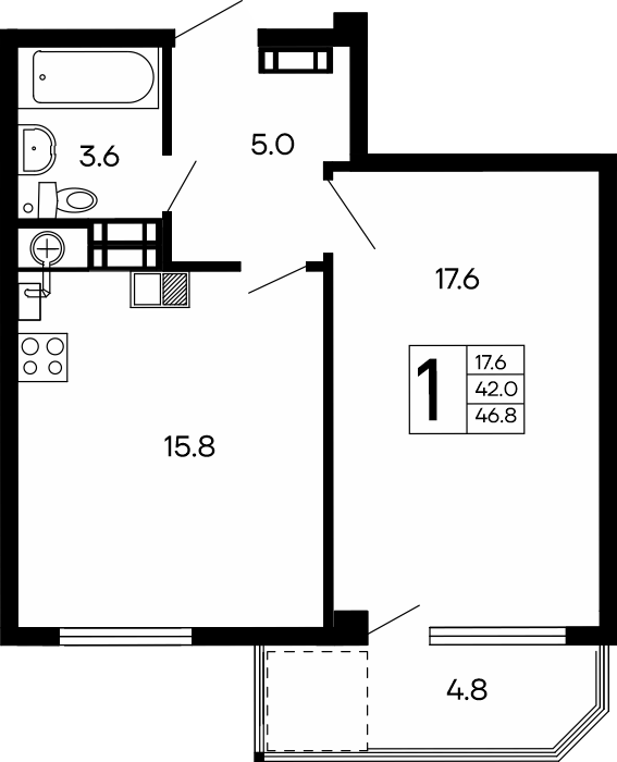 1-к, 46.8 м² · Семейный