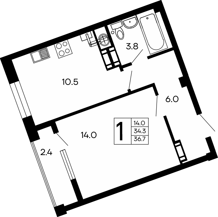 1-к, 36.7 м² · Семейный