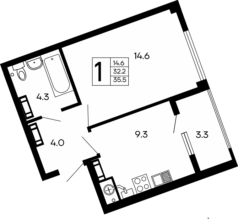 1-к, 35.5 м² · Семейный