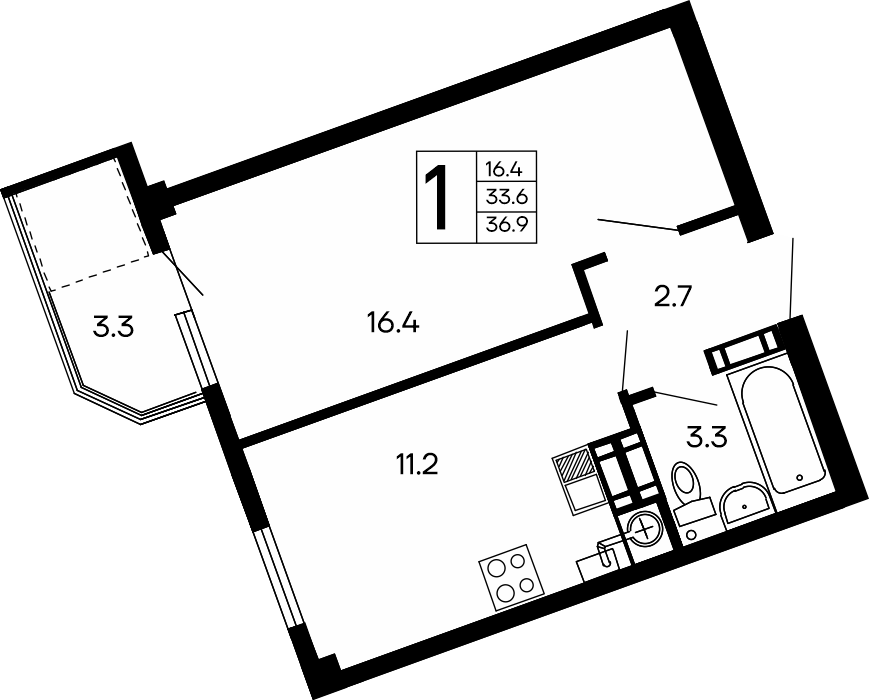 1-к, 36.9 м² · Семейный