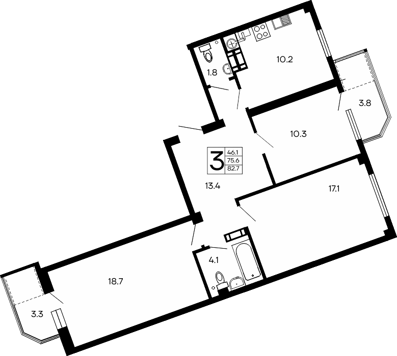 3-к, 82.7 м² · Семейный