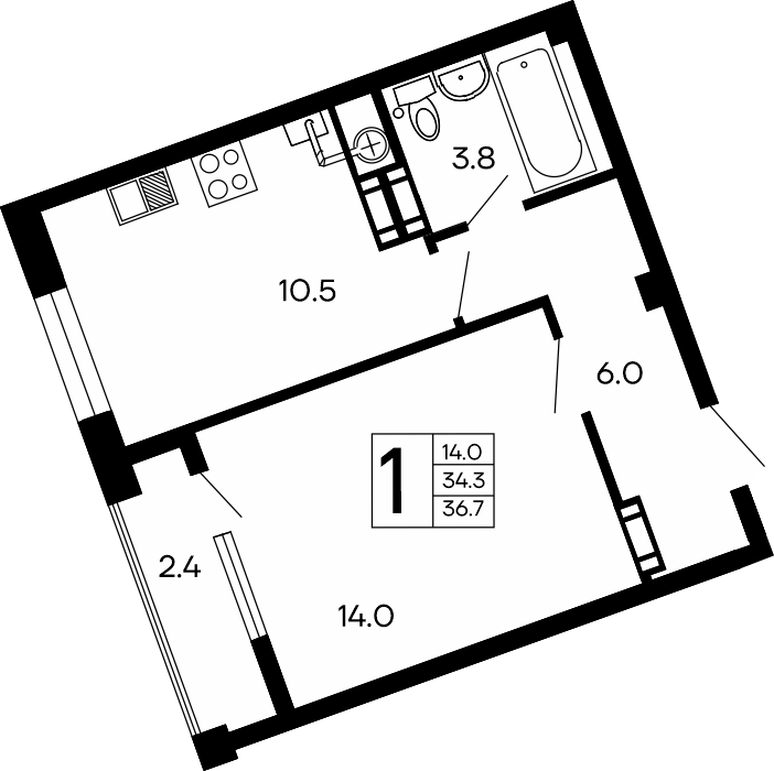 1-к, 36.7 м² · Семейный